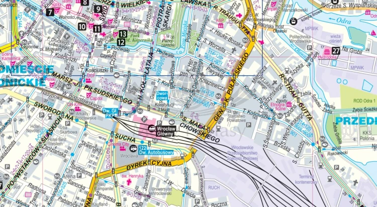 Wrocław. Laminowana mapa / Plan miasta + Miniprzewodnik wydawnictwa ExpressMap. Fragment