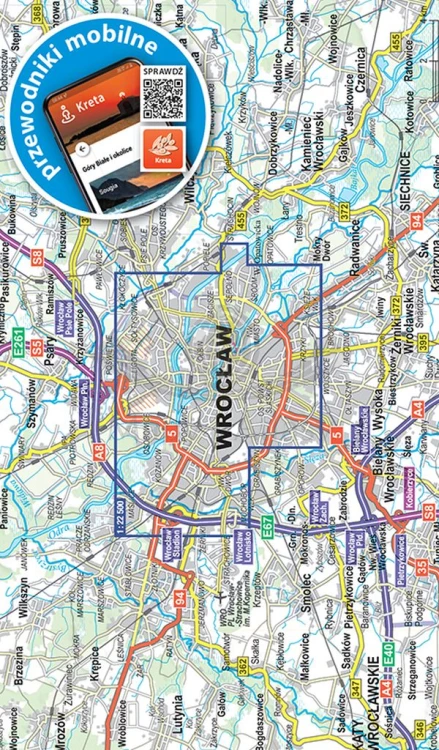 Wrocław. Laminowana mapa / Plan miasta + Miniprzewodnik wydawnictwa ExpressMap. Zasięg