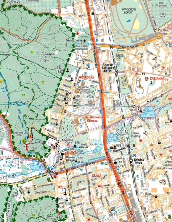 Trójmiejski Park Krajobrazowy i okolice. Laminowana mapa turystyczna wydawnictwa Cartomedia. Fragment 1