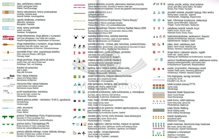 Trójmiejski Park Krajobrazowy i okolice. Laminowana mapa turystyczna wydawnictwa Cartomedia. Legenda