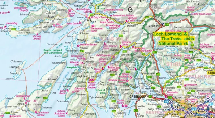 Wielka Brytania i Irlandia. Laminowana mapa samochodowo-turystyczna wydawnictwa ExpressMap. Fragment
