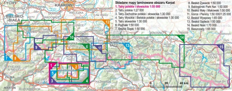 Tatry Polskie i Słowackie 1:55 000. Laminowana mapa turystyczna wydawnictwa ExpressMap. Zasięg