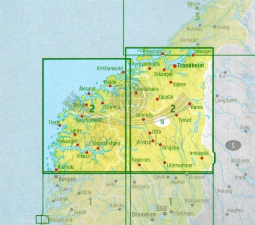 Norwegia Środkowa (Trondheim, Lillehammer, Alesund). Mapa samochodowo-turystyczna /2/ wydawnictwa Freytag &amp; Berndt. Zasięg
