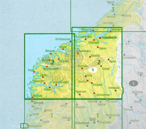 Norwegia Środkowa (Trondheim, Lillehammer, Alesund). Mapa samochodowo-turystyczna /2/ wydawnictwa Freytag &amp; Berndt. Zasięg