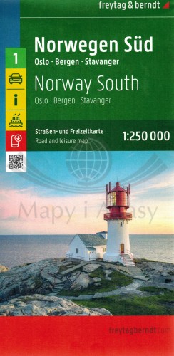 Norwegia Południowa. Oslo, Bergen, Stavanger 1:250 000. Mapa samochodowo-turystyczna /1/  wydawnictwo Freytag &amp; Berndt. Okładka
