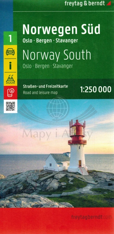 Norwegia Południowa. Oslo, Bergen, Stavanger 1:250 000. Mapa samochodowo-turystyczna /1/  wydawnictwo Freytag &amp; Berndt. Okładka