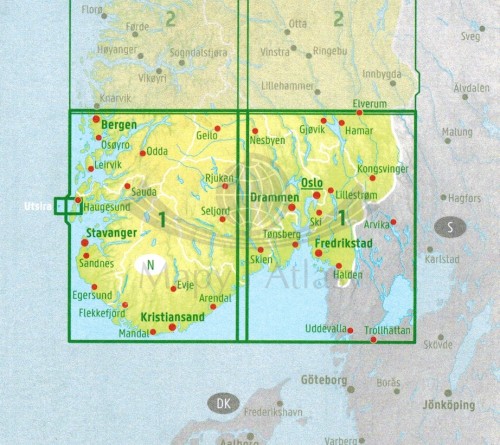 Norwegia Południowa. Oslo, Bergen, Stavanger 1:250 000. Mapa samochodowo-turystyczna /1/  wydawnictwo Freytag &amp; Berndt. Okładka - tył