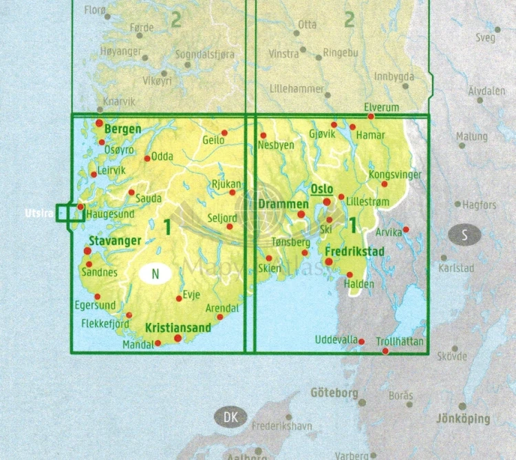 Norwegia Południowa. Oslo, Bergen, Stavanger 1:250 000. Mapa samochodowo-turystyczna /1/  wydawnictwo Freytag &amp; Berndt. Okładka - tył