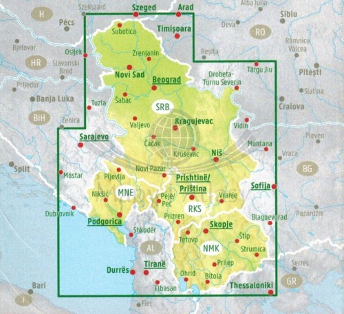 Serbia, Czarnogóra, Kosowo, Macedonia Północna. Mapa samochodowo-turystyczna. Freytag & Berndt. Zasięg