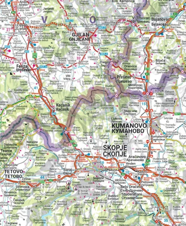 Serbia, Czarnogóra, Kosowo, Macedonia Północna. Mapa samochodowo-turystyczna. Freytag & Berndt. Fragment