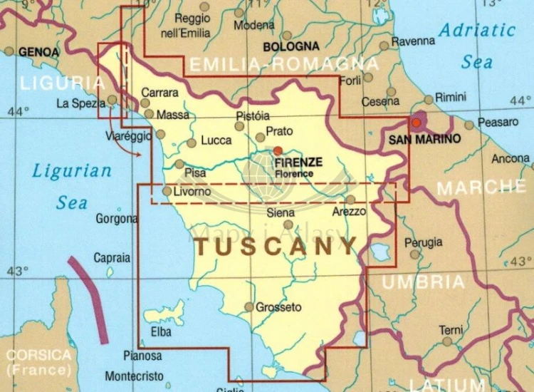 Toskania 1:200 000. Wodoodporna mapa samochodowo-turystyczna wydawnictwa Reise Know-How. Zasięg
