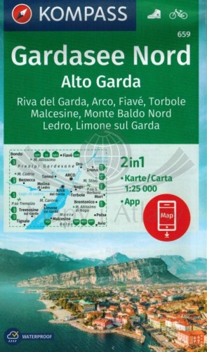 Jezioro Garda, część północna / Alto Garda. Wodoodporna mapa turystyczna 659. Kompass. Okładka