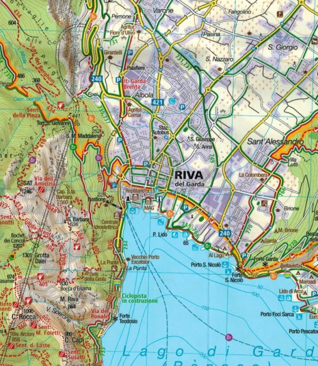 Jezioro Garda, część północna / Alto Garda. Wodoodporna mapa turystyczna 659. Kompass. Fragment