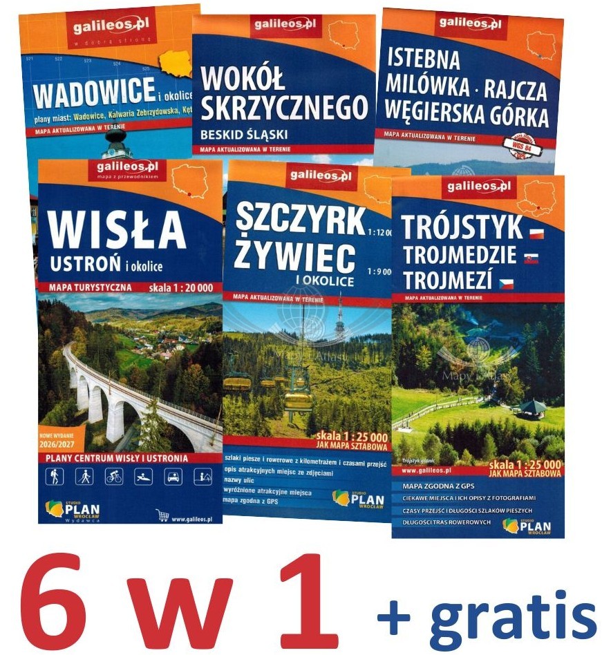 Beskid Śląski. Zestaw: 6 x mapa turystyczna. Galileos