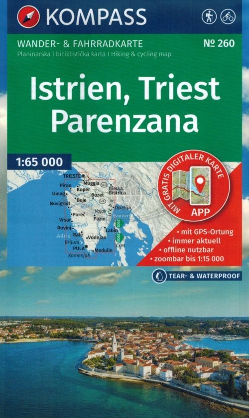 Istria, Triest, Parenzana 1:65 000. Wodoodporna mapa samochodowo-turystyczna 260. Wyd. 2026. Kompass