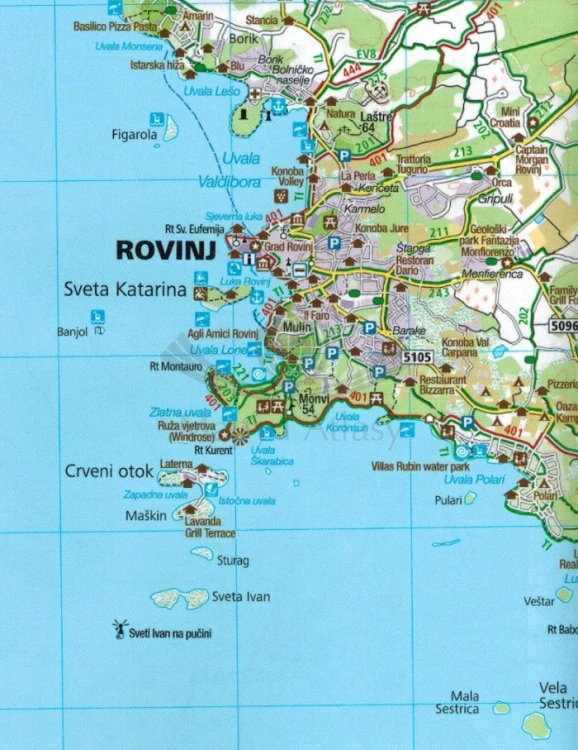Istria, Triest, Parenzana 1:65 000. Wodoodporna mapa samochodowo-turystyczna 260. Kompass. Fragment