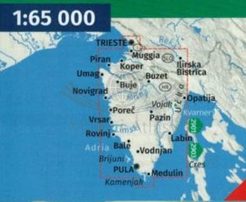 Istria, Triest, Parenzana 1:65 000. Wodoodporna mapa samochodowo-turystyczna 260. Kompass. Zasięg