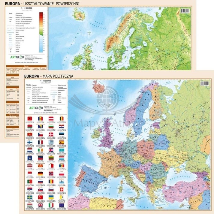 Europa. Mapa fizyczna i polityczna. Podkładka na biurko. Wyd. 2026. ArtGlob