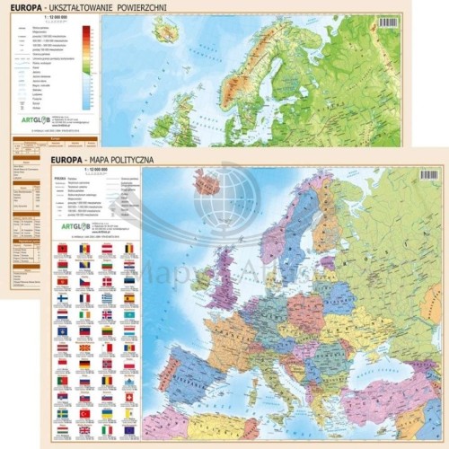 Europa. Mapa fizyczna i polityczna. Podkładka na biurko wydawnictwa ArtGlob.