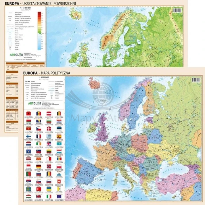 Europa. Mapa fizyczna i polityczna. Podkładka na biurko wydawnictwa ArtGlob.