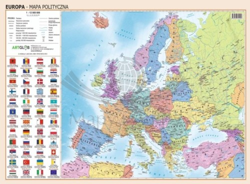 Europa. Mapa fizyczna i polityczna. Podkładka na biurko wydawnictwa ArtGlob. Okładka 1