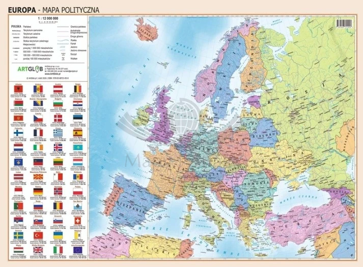 Europa. Mapa fizyczna i polityczna. Podkładka na biurko wydawnictwa ArtGlob. Okładka 1