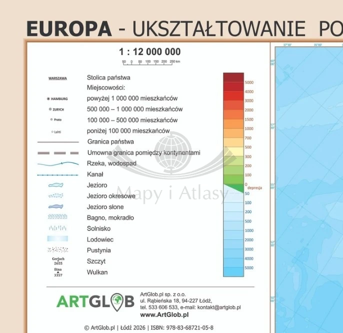Europa. Mapa fizyczna i polityczna. Podkładka na biurko wydawnictwa ArtGlob. Fragment 4