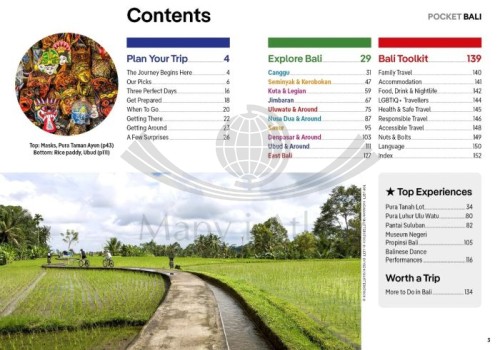 Bali. Przewodnik Pocket z mapą wyspy wydawnictwa Lonely Planet. Spie treści
