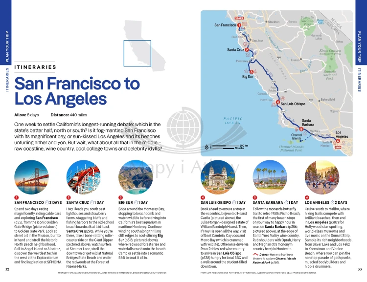 Kalifornia / California. Przewodnik wydawnictwa Lonely Planet. Przykładowe strony 4