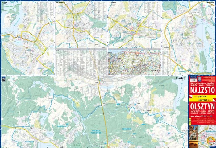 Olsztyn, Bartoszyce, Iława, Kętrzyn, Mrągowo, Ostróda, Szczytno. Mapa / Plan miasta wydawnictwa ExpressMap. Pierwsza strona