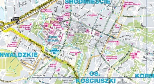 Olsztyn, Bartoszyce, Iława, Kętrzyn, Mrągowo, Ostróda, Szczytno. Mapa / Plan miasta wydawnictwa ExpressMap. Fragment 1