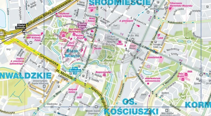 Olsztyn, Bartoszyce, Iława, Kętrzyn, Mrągowo, Ostróda, Szczytno. Mapa / Plan miasta wydawnictwa ExpressMap. Fragment 1
