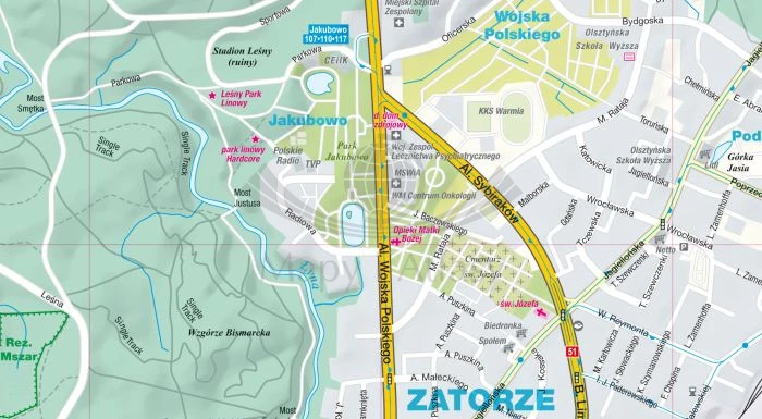 Olsztyn, Bartoszyce, Iława, Kętrzyn, Mrągowo, Ostróda, Szczytno. Mapa / Plan miasta wydawnictwa ExpressMap. Fragment 2
