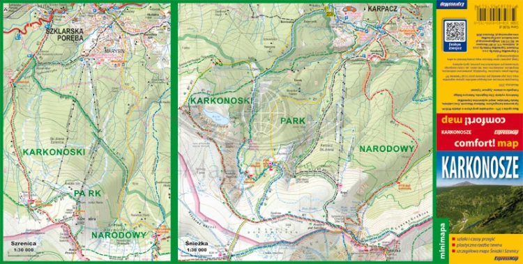 Karkonosze 1:90 000. Laminowana minimapa turystyczna wydawnictwa ExpressMap. Pierwsza strona