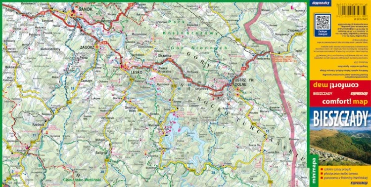 Bieszczady 1:200 000. Laminowana minimapa turystyczna  wydawnictwa ExpressMap. Pierwsza strona