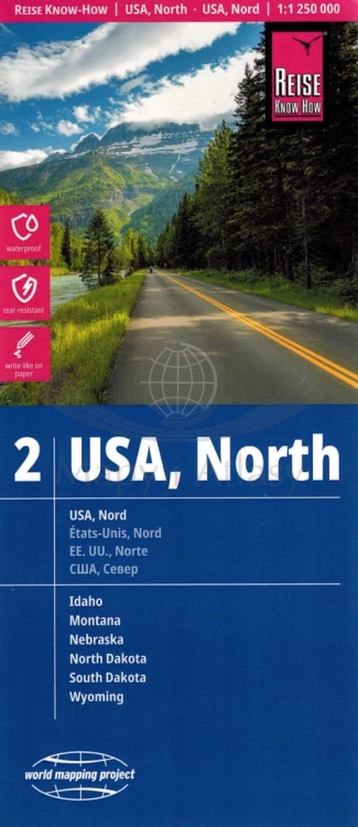 USA / Stany Zjednoczone, część północna 1:1 250 000. Wodoodporna mapa samochodowo-turystyczna /2/. Wydawnictwa Reise Know-How. Okładka