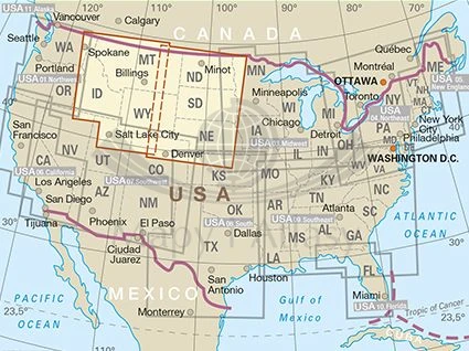 USA / Stany Zjednoczone, część północna 1:1 250 000. Wodoodporna mapa samochodowo-turystyczna /2/. Wydawnictwa Reise Know-How. Zasięg