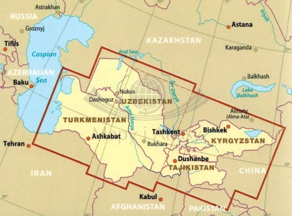Azja Środkowa. Uzbekistan, Turkmenistan, Kirgistan, Tadżykistan 1:1 700 000. Wodoodporna mapa samochodowo-turystyczna wydawnictwa Reise Know-How. Zasięg