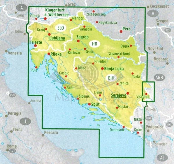 Słowenia, Chorwacja, Bośnia i Hercegowina 1:500 000. Mapa samochodowa wydawnictwa Freytag Berndt. Zasięg