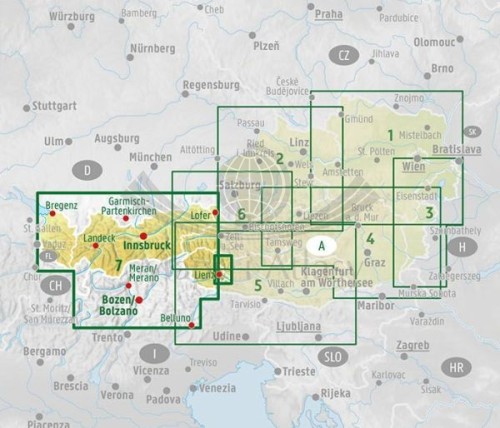 Tyrol, Vorarlberg. Mapa samochodowo-turystyczna wydawnictwa Freytag Berndt. Zasięg