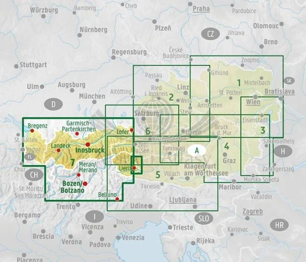 Tyrol, Vorarlberg. Mapa samochodowo-turystyczna wydawnictwa Freytag Berndt. Zasięg