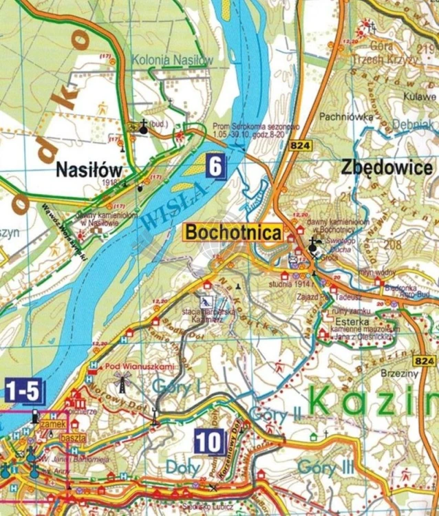 Kazimierz Dolny i okolice 1:40 000. Laminowana mapa rowerowa Velo wydawnictwa Galileos. Fragment 1