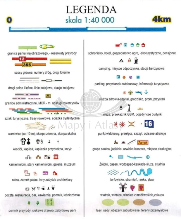 Kazimierz Dolny i okolice 1:40 000. Laminowana mapa rowerowa Velo wydawnictwa Galileos. Legenda