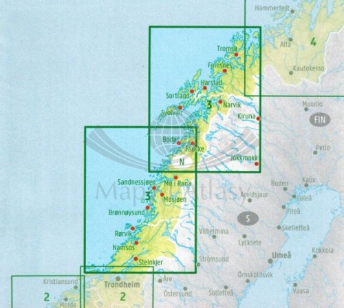 Norwegia Północna. Narvik. Mapa samochodowo-turystyczna /3/ wydawnictwa Freytag Berndt. Zasięg
