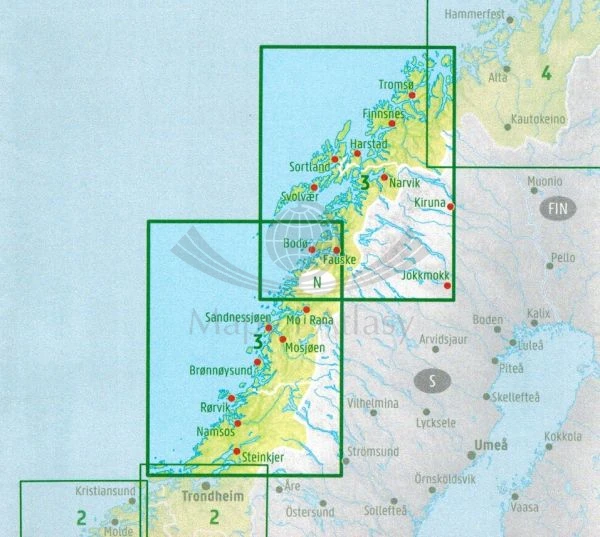 Norwegia Północna. Narvik. Mapa samochodowo-turystyczna /3/ wydawnictwa Freytag Berndt. Zasięg
