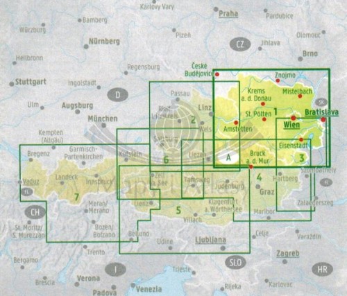 Dolna Austria. Wiedeń. Mapa samochodowo-turystyczna wydawnictwa Freytag Berndt. Zasięg
