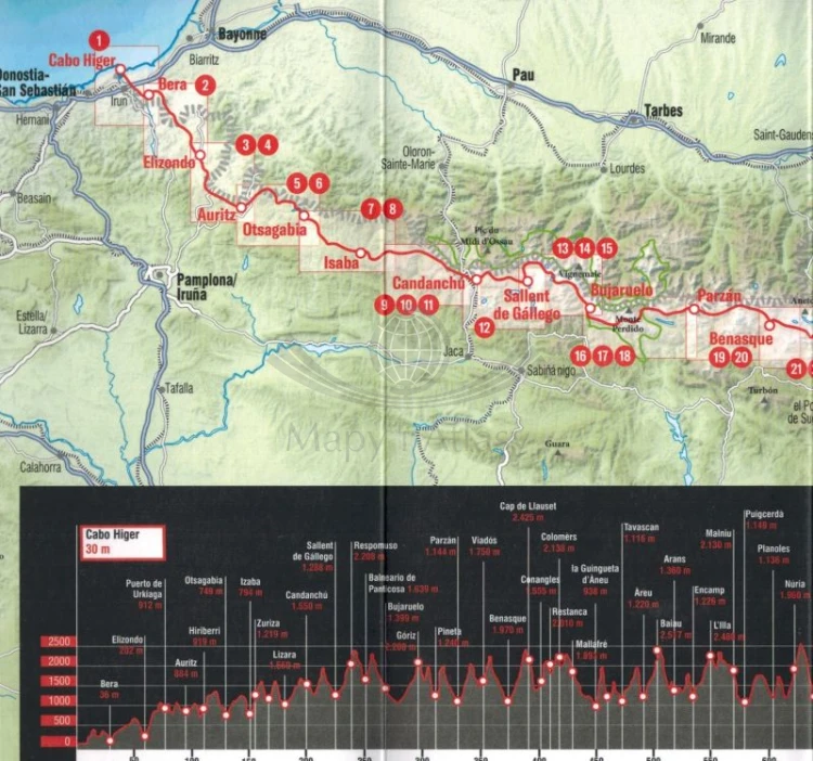 Pireneje: Senda Pirenaica 1: 50 000 0. Mapa turystyczna GR 11 wydawnictwa Editorial Alpina. Zasięg 1