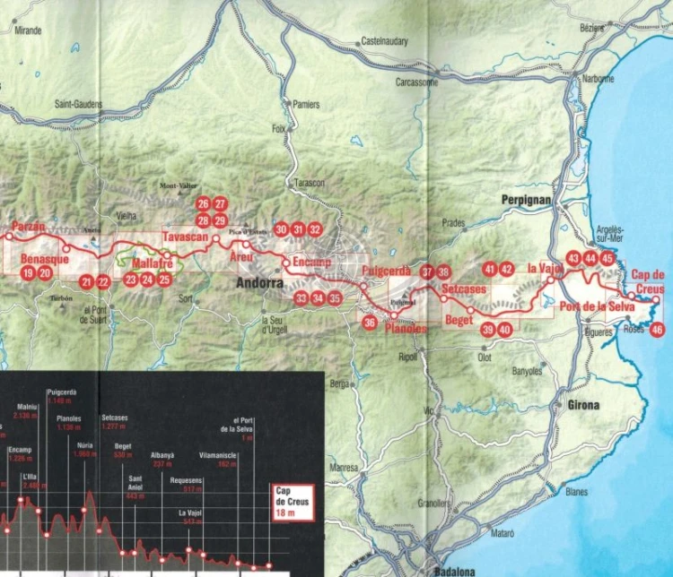 Pireneje: Senda Pirenaica 1: 50 000 0. Mapa turystyczna GR 11 wydawnictwa Editorial Alpina. Zasięg 2