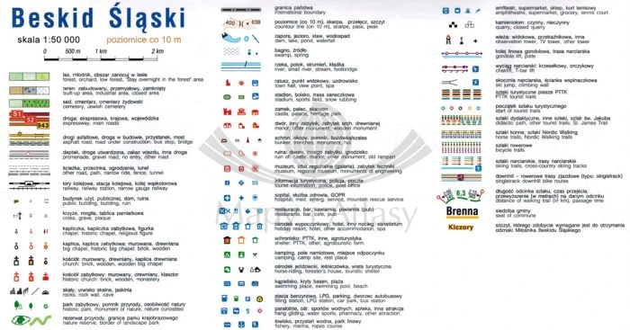 Beskid Śląski i pasmo Wielkiej Raczy 1:50 000. Laminowana mapa turystyczna wydawnictwa Compass. Legenda