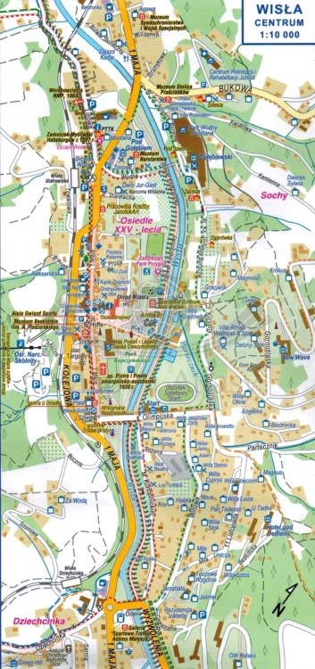 Beskid Śląski i pasmo Wielkiej Raczy 1:50 000. Laminowana mapa turystyczna wydawnictwa Compass. Przykładowy plan miasta - fragment